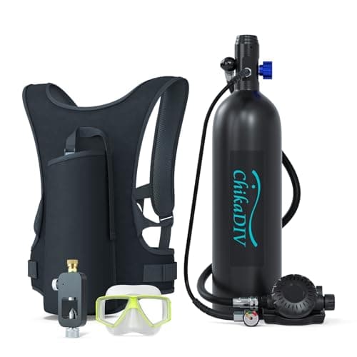 CHIKADIV Scuba Tank, DOT Certified Mini Scuba Tank Made of Aviation Aluminum Dive Portable Lungs with 25-30mins Diving timeLung Tank Set Suitable Within 10m, for Underwater Exploration (B Black)