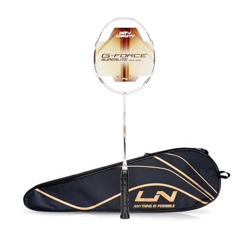 Li-Ning G-Force 5900 Superlite Carbon Fibre Unstrung Badminton Racquet with Free Head Cover| 79 Grams (White/Red/Black)