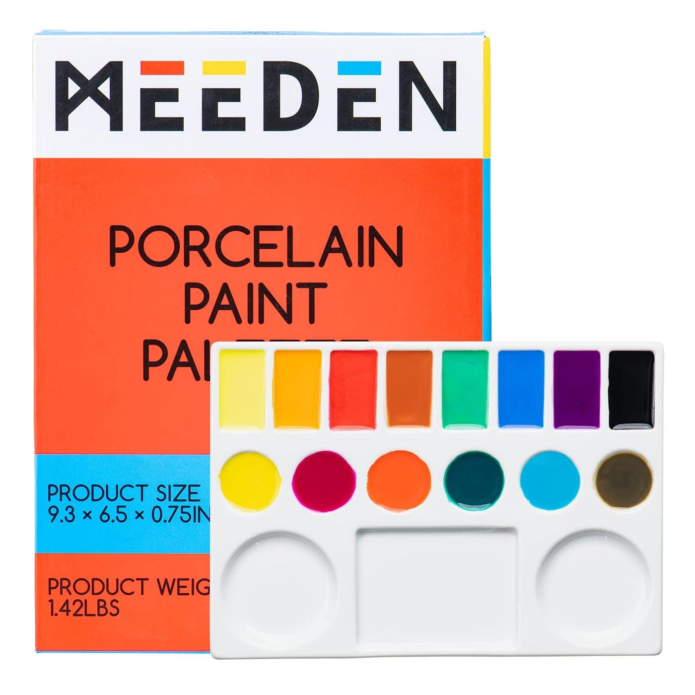 MEEDEN Ceramic Watercolor Palette17Well White Porcelain Mixing Tray Artist Painting Palette Rectangle Painting Tray Palettes for Watercolor Gouache Acrylic Painting 9 x 65