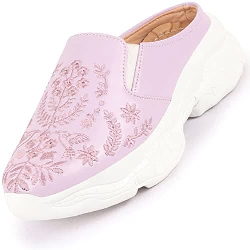 FAUSTO FST 1342 PURPLE-39 Women's Purple Floral Print Embroidery Back Open Slip On Mules Shoes (6 UK)
