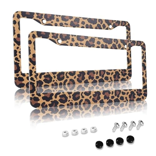 Leopard Cheetah Print License Plate Covers Leopard Cheetah License Plate Frame Leopard Cheetah License Plate Holders Cheetah Leopard tag Frame for Women 12.3 X 6.3 Inch