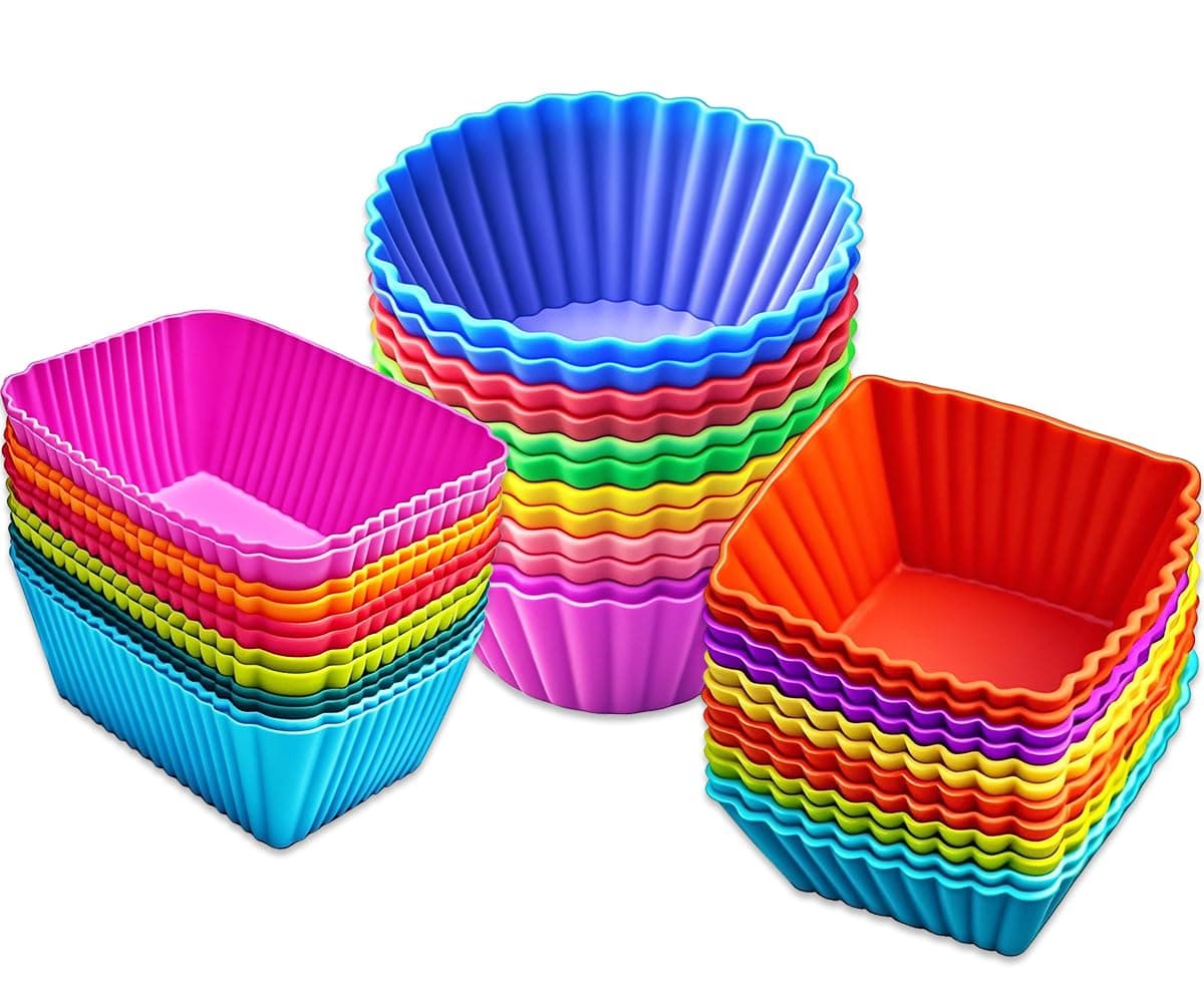 36 Pack Silicone Cupcake Liners Muffin Baking Cups Liners Reusable NonStick Cake Molds Sets Lunch Bento Box Dividers Accessories