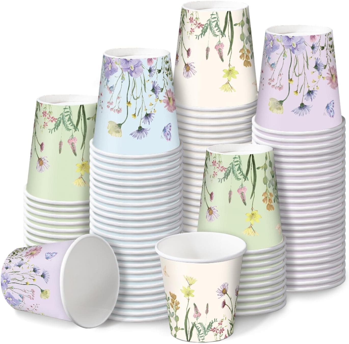 RUSPEPA 3 oz Bathroom Cups Disposable Paper Cups 100 Pack Wild Flower Design Printed Floral Mini Mouthwash Rinse Paper Cups for Home Bathroom Picnic Party and Events