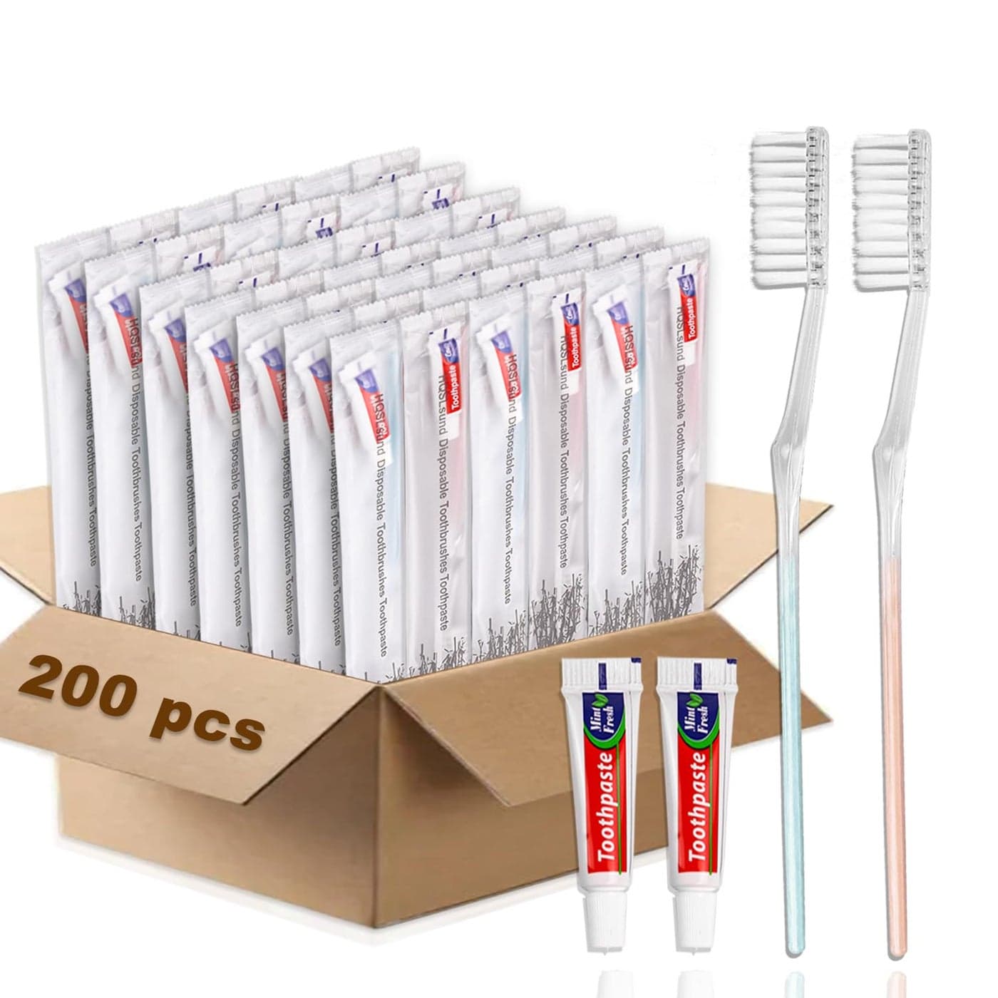 HQSL Sund 200 Pack Disposable Toothbrushes with Toothpaste Individually Wrapped Soft Bristle Toothbrushes Travel Kit