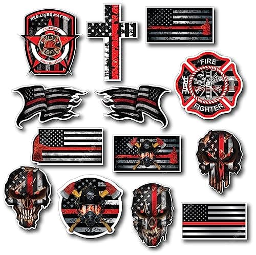 Mega Variety Pack of 13 Thin Red Line Firefighter Stickers Fire Department Fire Truck Red Lives Matter Decal Sticker Car Truck RLM 13 Small Decals