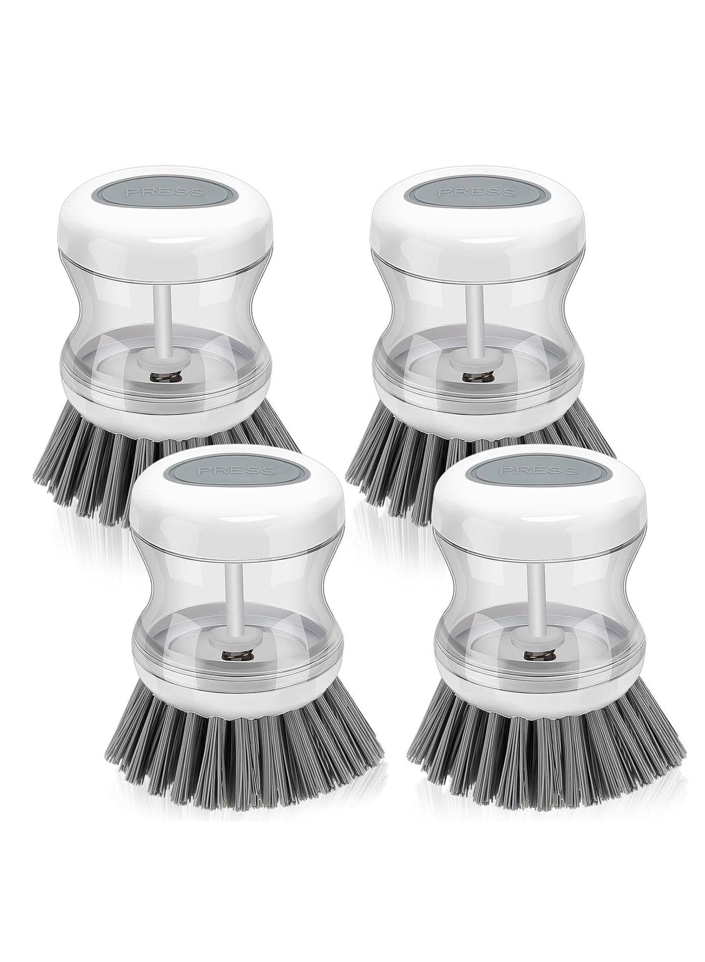 Dish Brush, with Soap Dispenser Kitchen Brushes, for Dishes Dispensing Scrubber Palm Cleaner, Firm Hold, Hand Cleaning Dish, Pot, Pan, Sink (Gray) (4 Pcs)