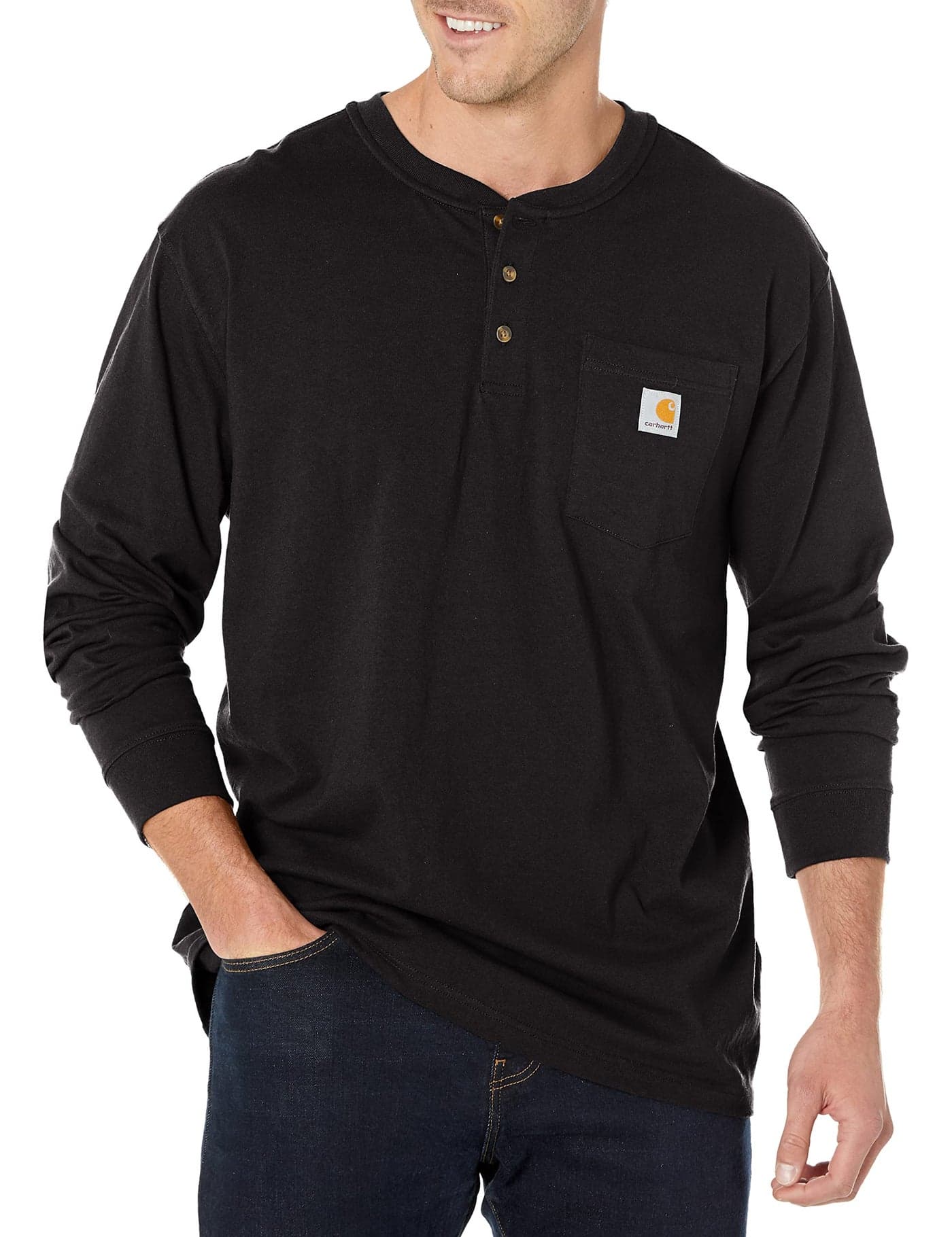 Carhartt Men's Solid Henley Long Sleeve Work Shirt Black XX-Large