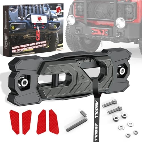 AMBULL Winch Fairlead with Tow Hook, Aluminum Hawse Fairlead with Grade 80 Forged Steel Winch Hook, 33000lb Break Strength Winch Fairlead Hook Set for Off-Road Vehicle Recovery, BlackDarkGrey