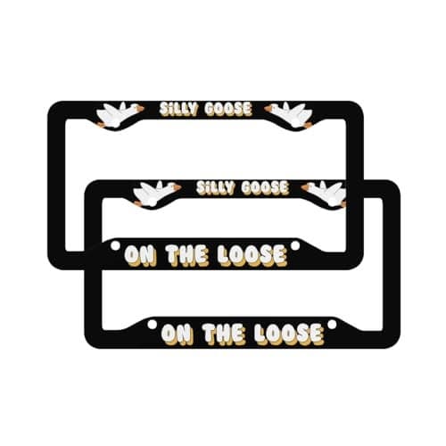 2 Pack Silly Goose On The Loose License Plate Frames, Stainless Steel Cute License Plate Holders Covers with Screws Fasteners Caps