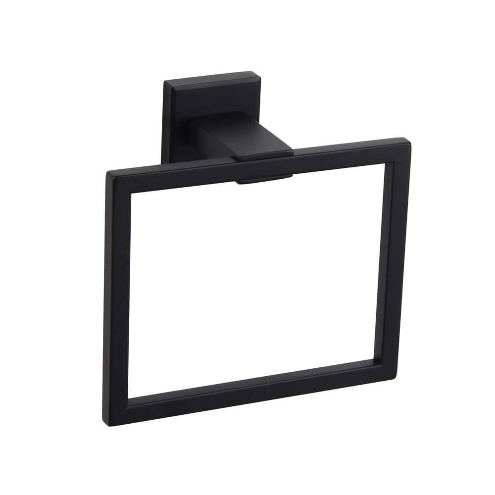 GERZWY Modern Black Towel Holder SUS304 Stainless Steel Towel Hanger Towel Ring for Bathroom Lavatory Wall Mount Contemporary Style JG1906BK