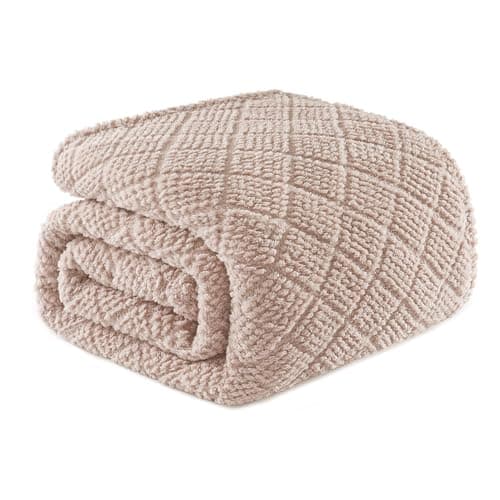 Whale Flotilla Fuzzy Fleece Twin Size Blanket for Bed, Soft Fluffy Jacquard Waffle Blankets for All Season, Lightweight and Warm, 60x80 Inch, Camel