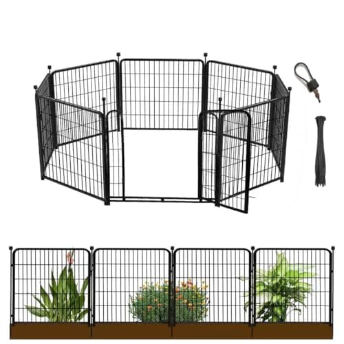 Getlay 24 in(H) Decorative Garden Fences with Gate, 8 Panels Total 15.7 ft(L) Heavy Duty Iron Animal Barrier Fence for Yard,Suitable for Indoor Pet Fence Or Outdoor Dog Fencing, Garden Border Fence
