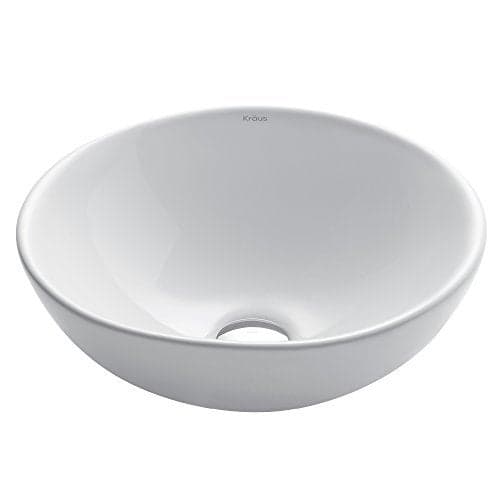 KRAUS Elavo Round Vessel White Porcelain Ceramic Bathroom Sink, 16 inch KCV-141