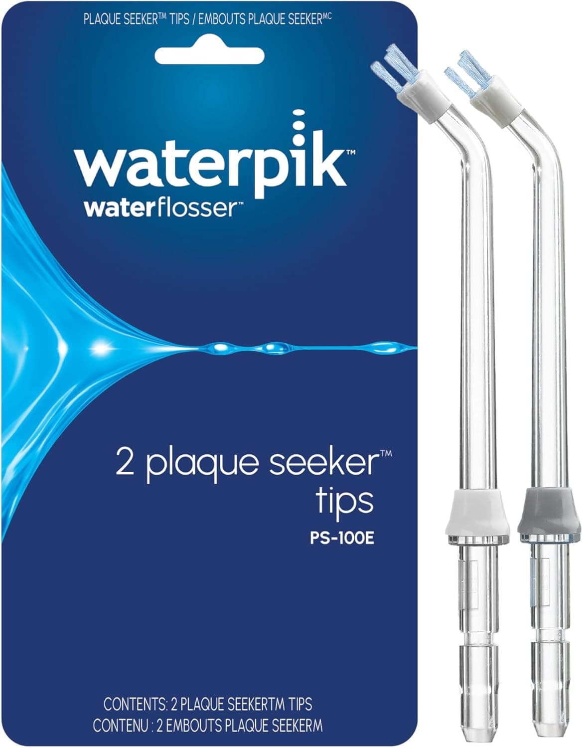 Waterpik Plaque Seeker Tip Replacement Tips for Cleaning Tooth Implants Crowns and Bridges for use with WP450 or WP100 Water Flossers Pack of 2 PS100E