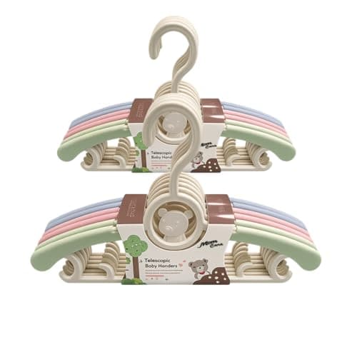 MOM CARE Baby Hangers for Clothes | Adjustable 29–38 cm Plastic Hangers | Anti Slip Cloth Hangers for Wardrobe | Space Saving Baby Clothes Organizer Hanger Set Multicolor (Pack of 6)