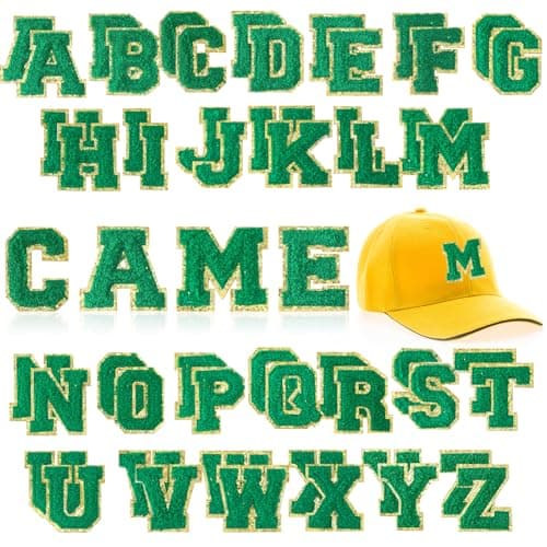WILLBOND 52 Pcs Chenille Letter Patches AZ SelfAdhesive Alphabet Stickers Embroidered Applique for Clothes Bags Hats Backpacks DIY Name Craft Wedding GiftsDark Green22 Inch