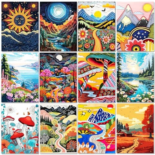 BWFY 12 Pack Diamond Art Kit Sets for Adults 5d Diamond Painting Kit Set for Beginners DIY Landscape Gem Art Kit Print by Full Drill Diamonds Home Wall Decor 12x16 Inch
