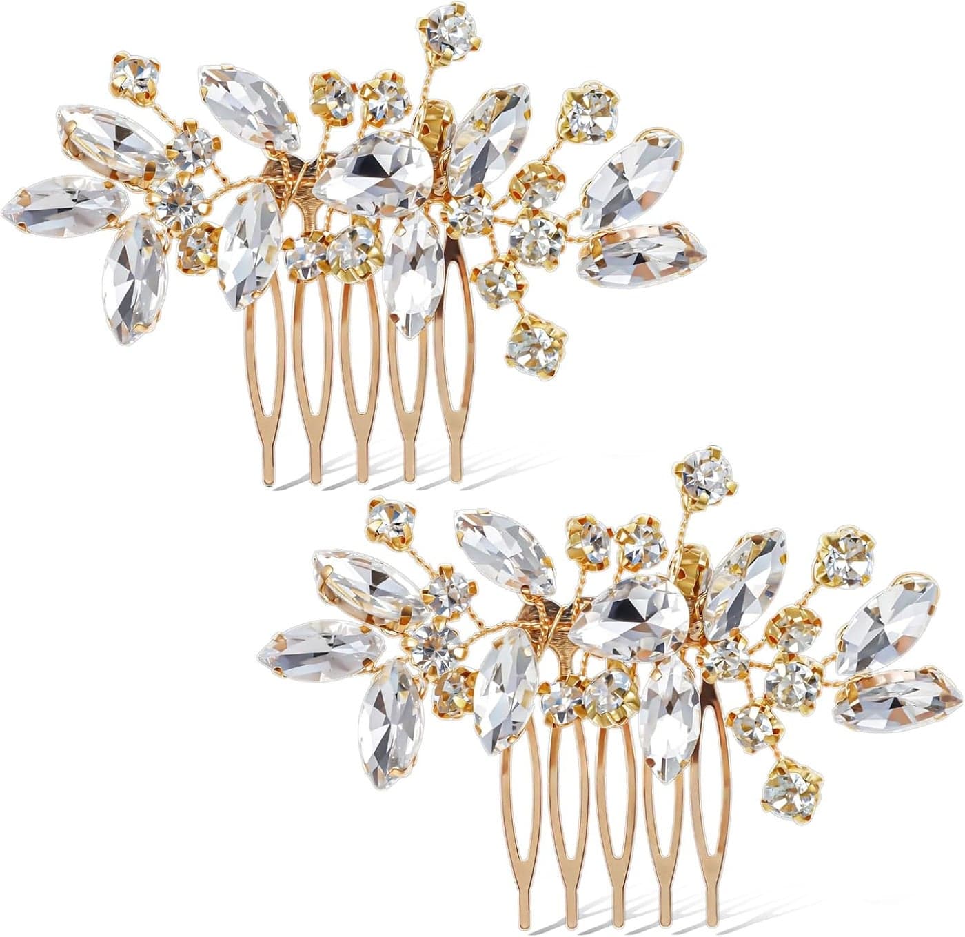 2Pcs Bridal Wedding Hair Comb Gold Rhinestone Hair Piece Sparkle Metal Crystal Hair Accessories for Bride Bridesmaids Women Girls