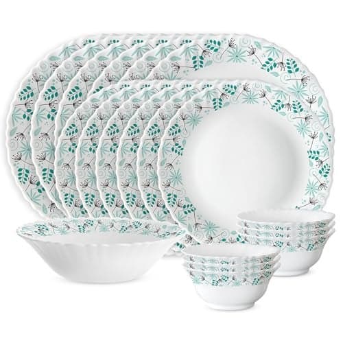 Larah by Borosil Silk Series Opalware Dinner Set | 19 Pieces for Family of 6 | Microwave & Dishwasher Safe | Bone-Ash Free | Crockery Set for Dining & Gifting | Plates & Bowls (Stardust)
