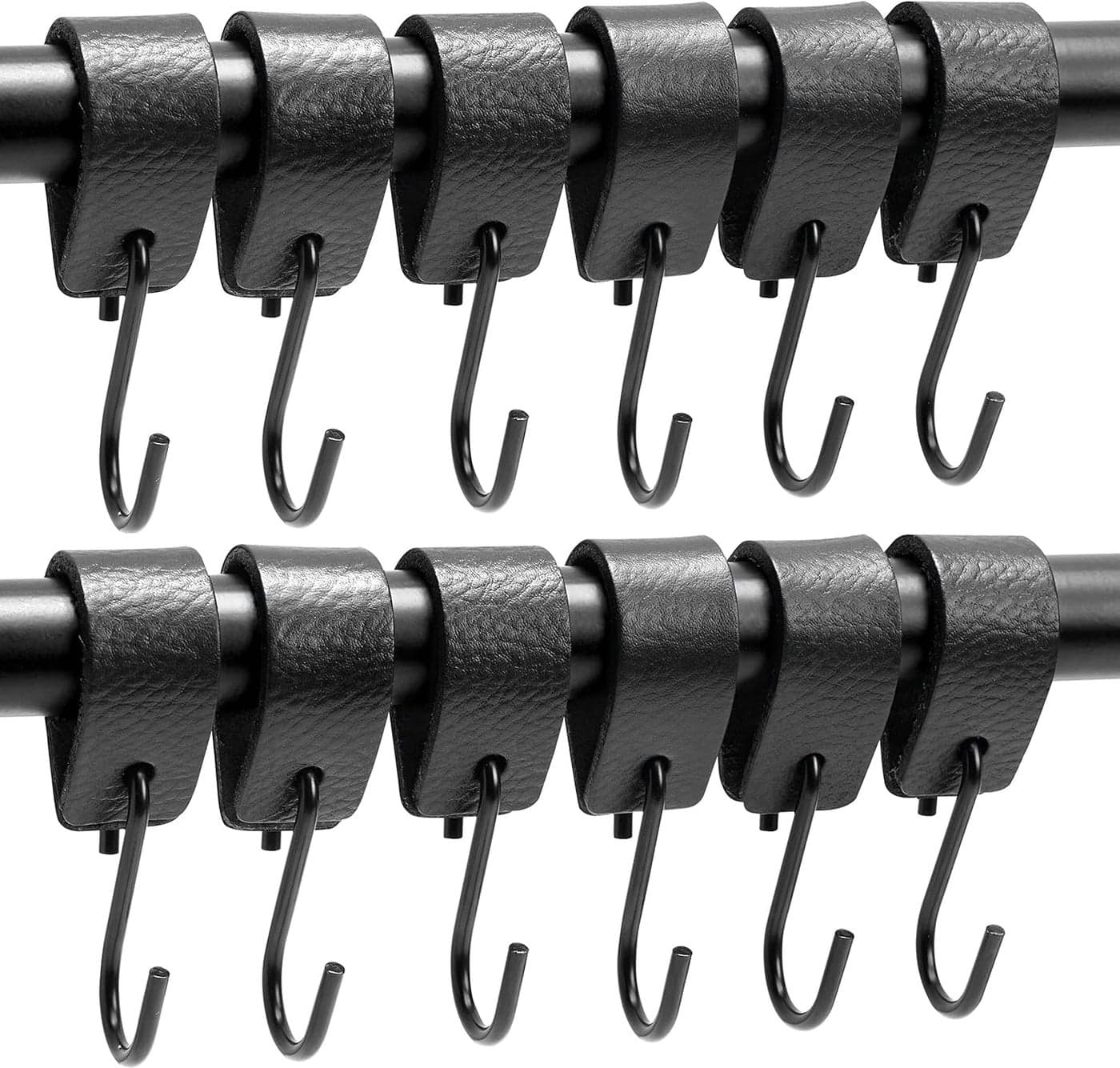 Brute Strength Leather S Hooks for Hanging Black 12 Pieces Incl Silver Black Hooks for Hanging Coats Cups Towels Kitchen Leather