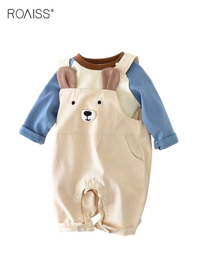 Baby Boys T-shirt and Overalls Set with Vivid Patterns, Adorable Spring and Autumn Outfit with Long Sleeve Top and Suspender Trousers, 2 Piece Comortable Clothing Set for Baby Boys