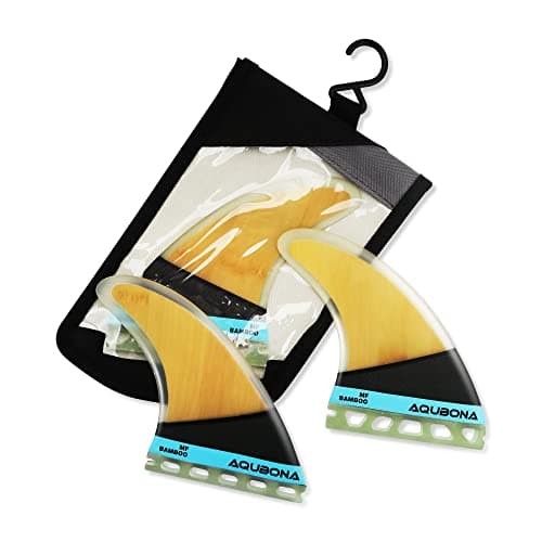 AQUBONA Large (MF) Fin Sets Bamboo Fiberglass Performance Surfboard Fins - Single Tab or Twin Tab Surfboards-with Fin Bag Key Screw