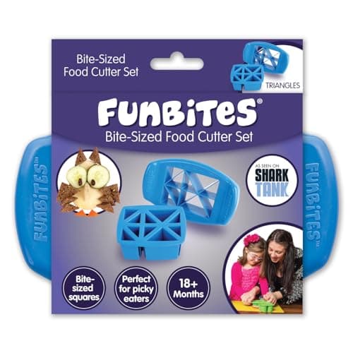 FunBites Food Cutter, Sandwich Cutter for Kids, Bento Lunch Box Accessory, Cuts Food into Bite-Size Shapes – Blue Triangles