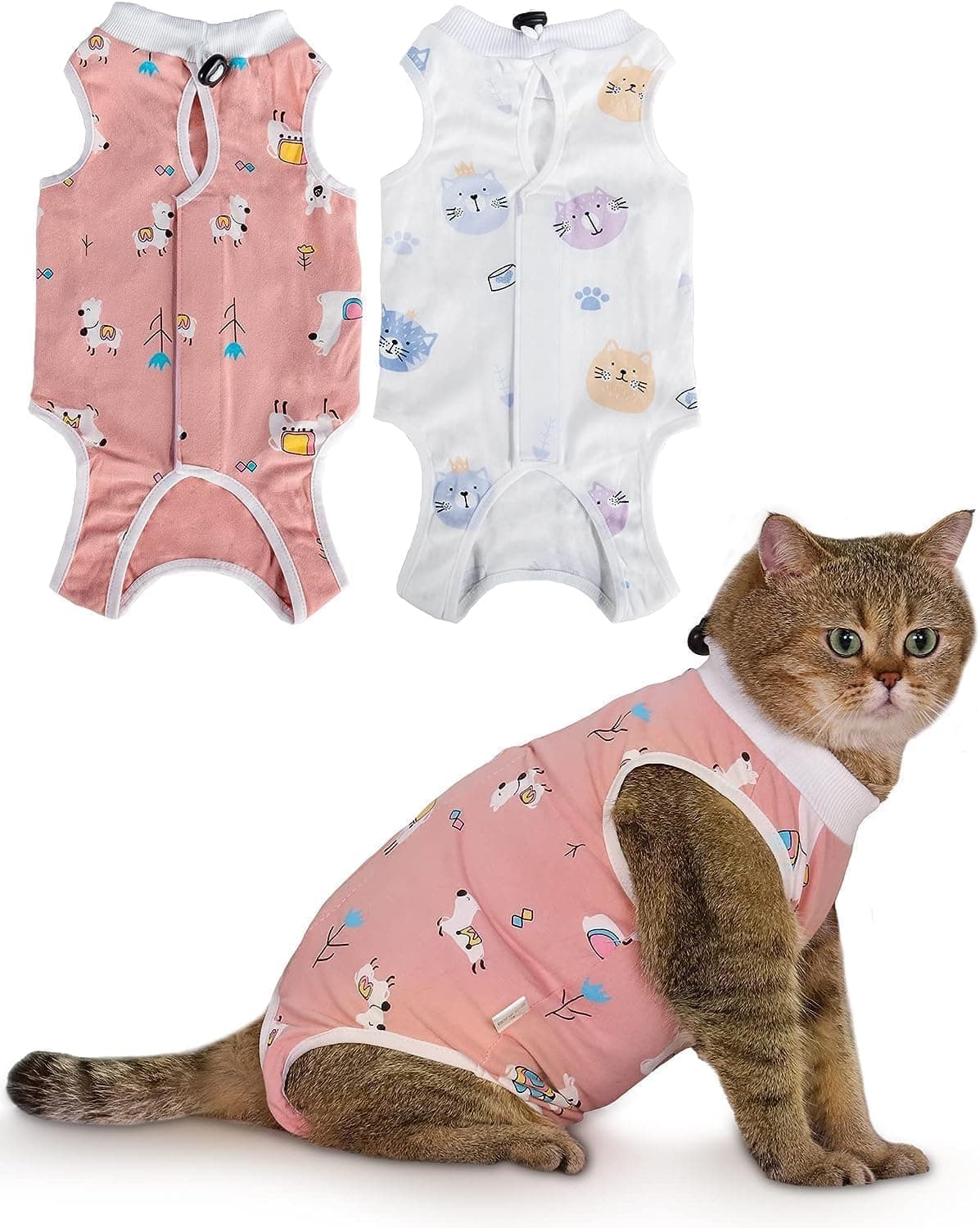 2 Pack Cat Recovery Suit, Breathable Cat Surgery Recovery Suit Female, Onesie for Cats After Surgery, Cats Spay Recovery Suits Female Abdominal Wounds, L Size (A)