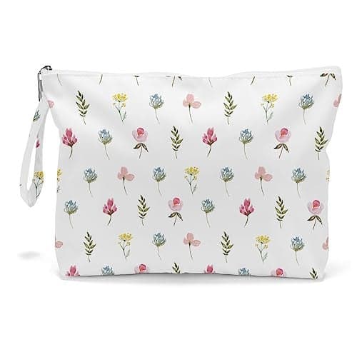 Fokongna Wet Bag, Wet Dry Bag, Makeup Bag, Toiletry Bag, Waterproof Large Capacity Travel Cosmetic Bag, Zipper Pouch for Women, Girls Mo Wife Sister Friends Baby Diaper Bag Bee Wildflower Sunflower