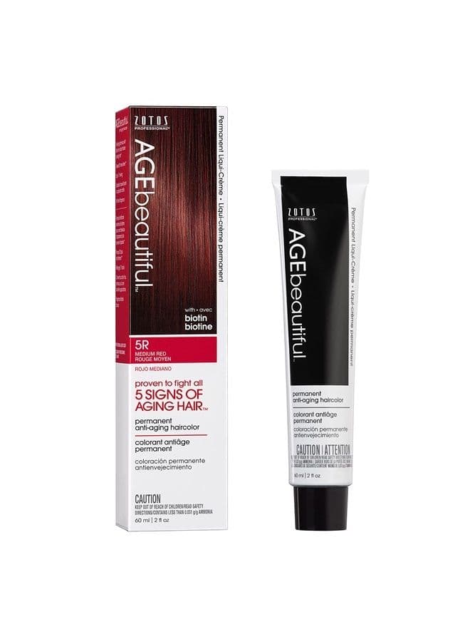 AGEbeautiful Permanent Liqui Creme Hair Color Dye | 100% Gray Coverage | Anti-Aging | Professional Salon Coloring | 5R Medium Red