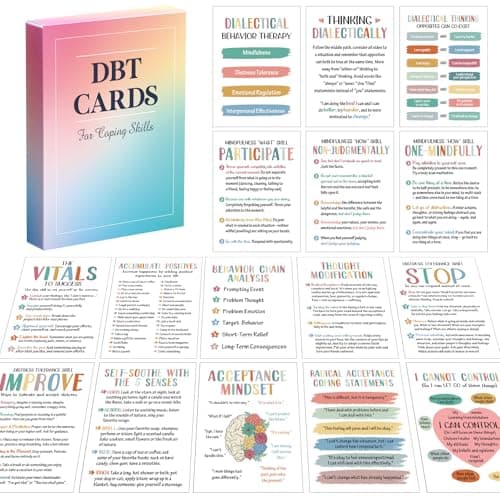 Marspark 48 Pcs DBT Flashcards Dialectical Behavior Therapy Coping Skills Cards Anxiety Coping Skills Cognitive Distortions DBT Affirmations Mental Health Counseling Card Deck