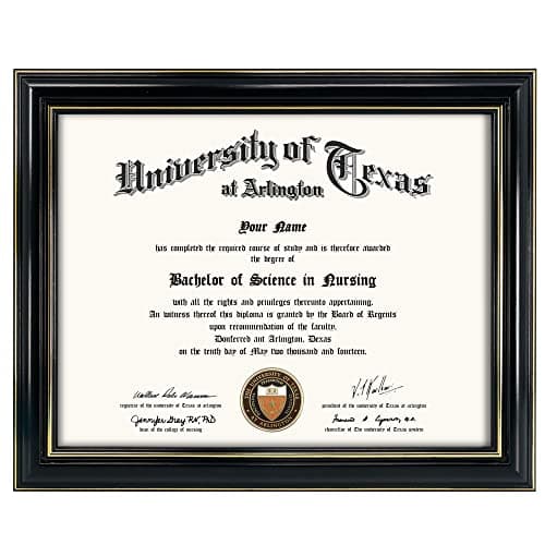 GraduationMall 8.5x11 Certificate Diploma Frame,Solid Wood & Tempered Glass,Black Finish with Gold Trim