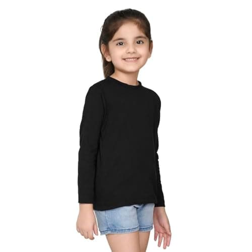 Nusyl Girls Full Sleeves Solid T-Shirt for Kids | Soft Cotton Blend | Comfortable Regular Fit | Casual 2-16 Years | Black