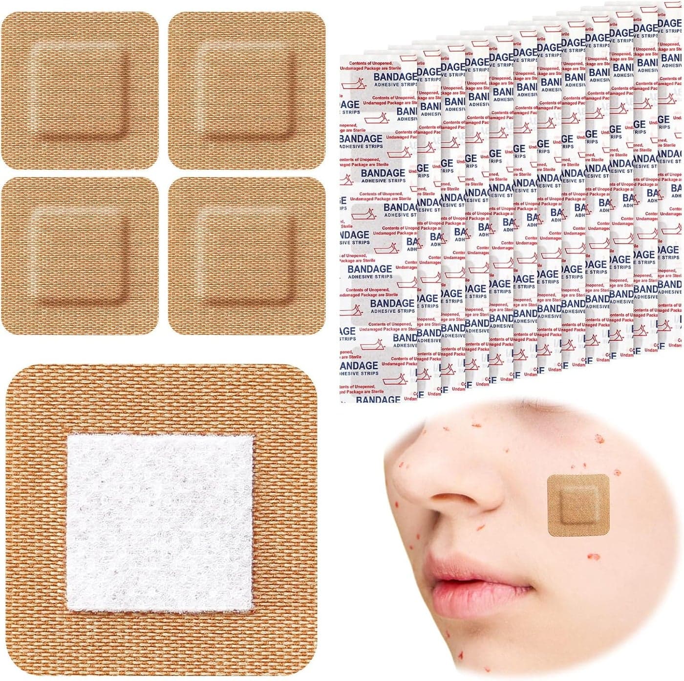 200 Pcs Adhesive Spots Bandages Square Tan Adhesive Bandages Flexible Non Latex Knuckle Fingertip for Small Incisions Wound Care Discreet First Aid and Hides Skin Spots1