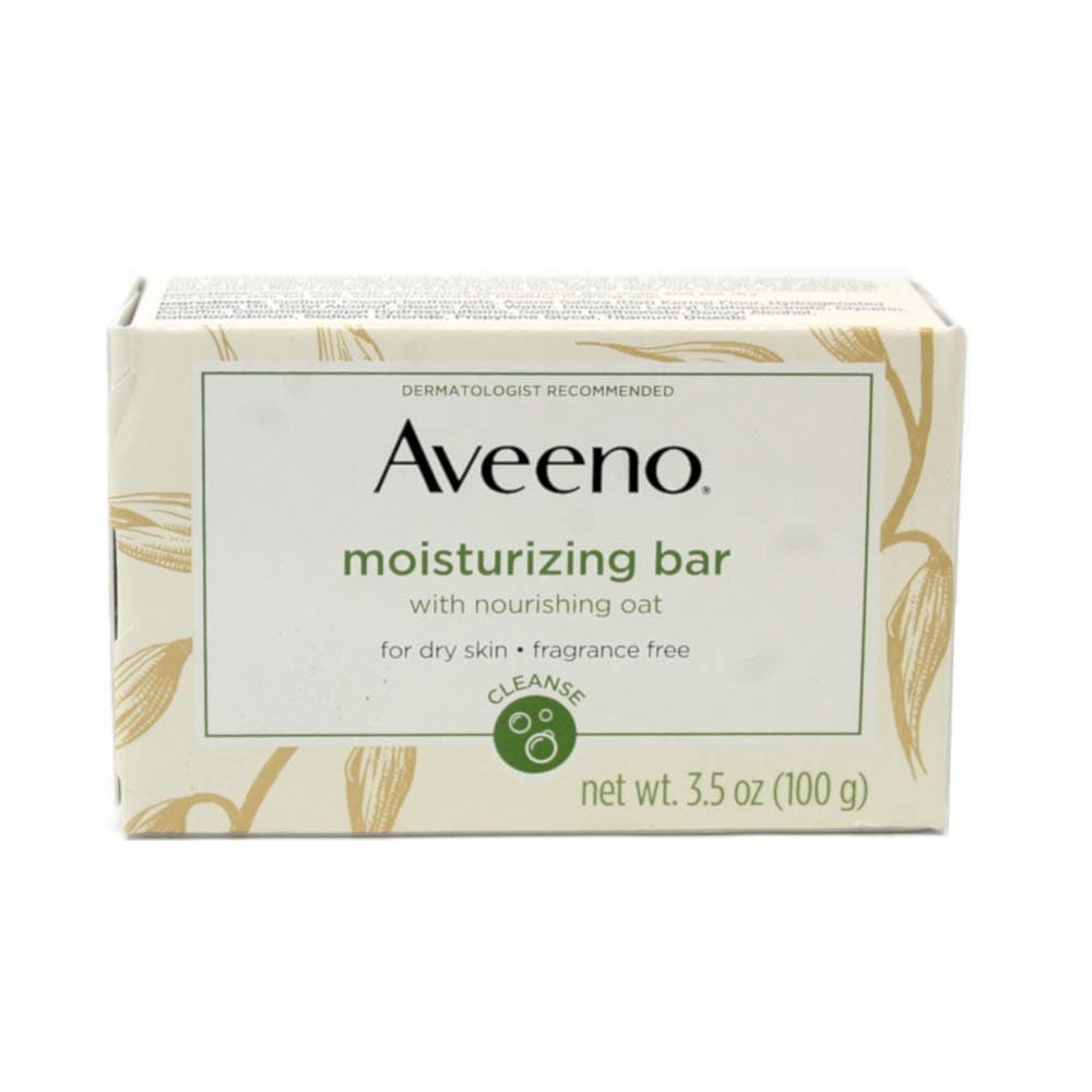 Aveeno Gentle Moisturizing Bar Facial Cleanser with Nourishing Oat for Dry Skin Fragrancefree DyeFree SoapFree 35 oz Pack of 4