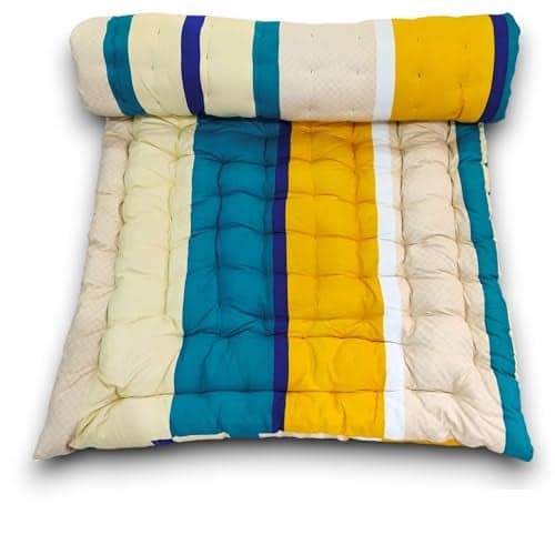 Deevine Craft Floral Floor Cotton Quilt Mattress 30X72 Inch 3D Beige Design Quilted Japanese Futon Stripped Pattern, Foldable Rollable Light Weight Sleeping Mat Small Single Bed Mattress