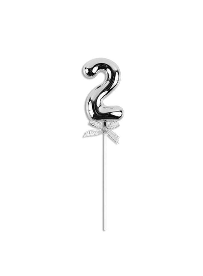 Number 2 Cake Topper Silver Glitter Acrylic Elegant Decoration for Birthday Wedding Anniversary Celebration Modern Party Supply