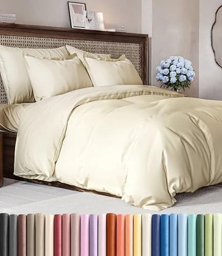 Duvet Cover Full Size Set - Extra Soft Full Duvet Cover 80" x 90" with 2 Pillow Shams - Hotel Luxury, Easy Care & Fade Free w/ Zipper Closures & Ties - All Season, Comfy, Cozy & Breathable (Off White)