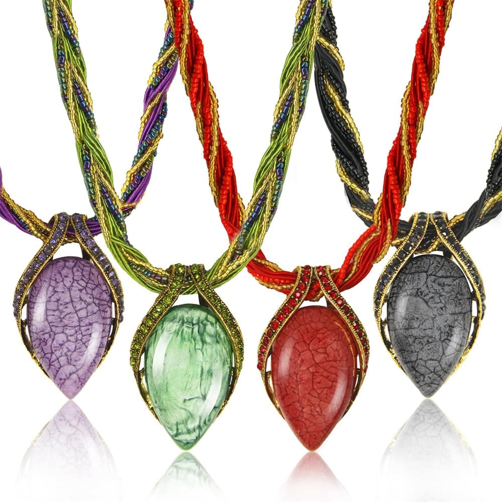Bohemian Necklaces for Women, 4 Pieces Vintage Jewelry Necklace Drop-shaped Pendent Collar Necklace Fashion Jewelry Gifts for Girls Mom Grandmother Aunt