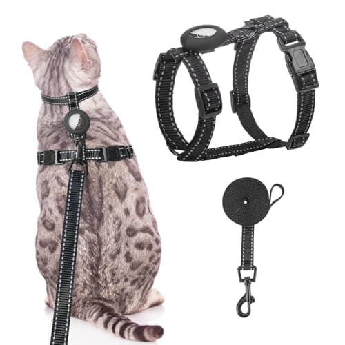 SCENEREAL Cat Harness and Leash Set Escape Proof with Airtag Holder, Reflective Pet Harnesses for Walking, Adjustable Kitty Vest Soft Harness Outdoor Indoor, Cute Travel Boys Girls Small Large Cats