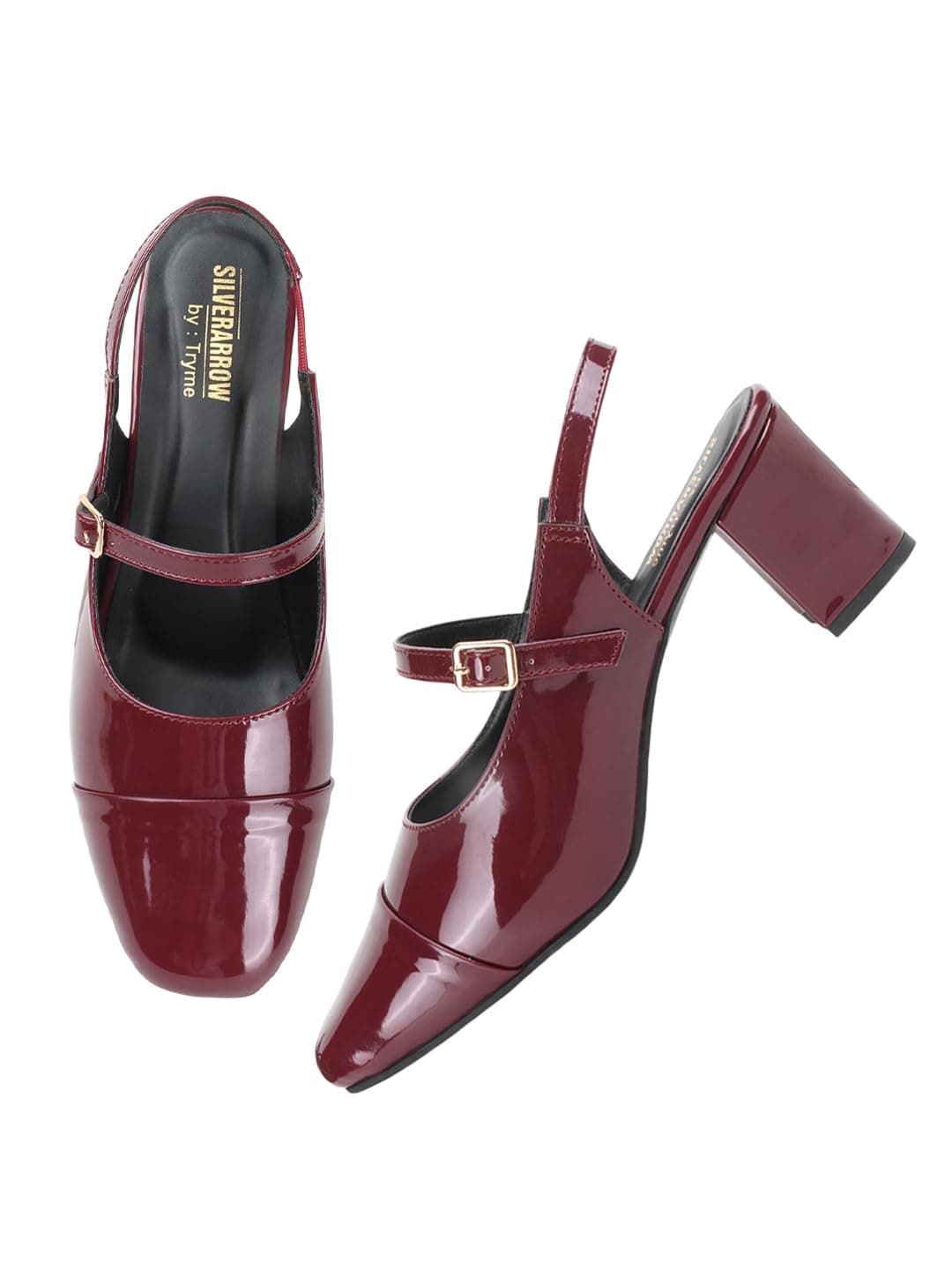 SilverArrow Women's Aurelia Rose Design |Fusion Wears|Block Heel Sandals, Maroon, 3