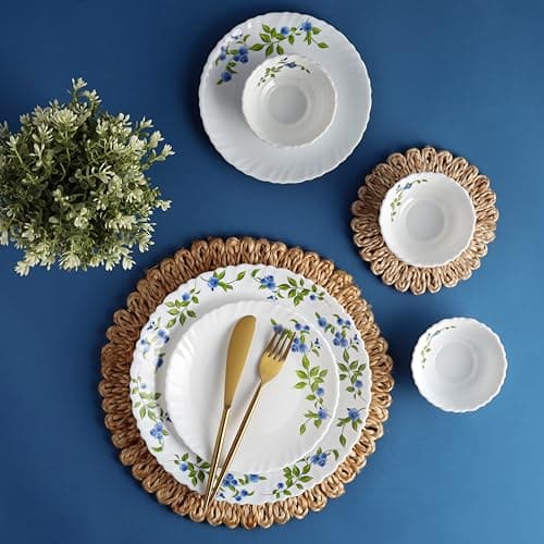 Cello Opalware Dazzle Series Moon Rose Dinner Set, 18 Pieces | Opal Glass Crockery for 6 | Bone Ash-Free | Lightweight, Elegant White Plate & Bowl Set |Opal Glass Dinner Set for Daily Use & Gifting
