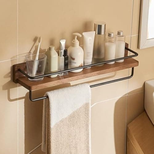 Crysellewoods Towel Rack, Wooden Holder with Extra Space for Bathroom and Kitchen washbasin, Wall-Mounted Organizer Shelves, Accessories Bar Towel Hanger (Double Rod, 60Cm)