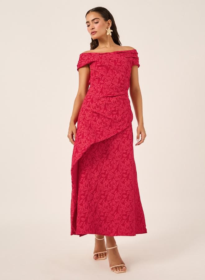 Styli Textured Lace Off Shoulder Neck Sheath Maxi Dress — 2XL