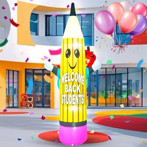 SHDEJTG 8FT Back to School Inflatable Decoration inflatable pencil with School Bag Outdoor Decoration with LED Lights for Outdoor Indoor Patio Lawn Garden Inflatable Decoration
