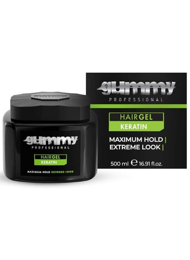 Gummy Professional Hair Gel Extreme Hold KeratinInfused Styling Gel for Women Men LongLasting Control Shine Strength Ideal for Slick Back Defined Curls Wet Look Hairstyles 500 ml