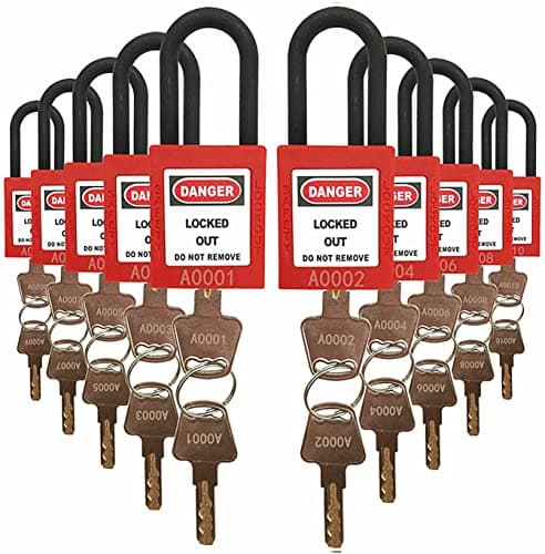 SAFBY Lockout Tagout Locks Loto Safety Padlock, Keyed Differently, OSHA Loto Safe Padlocks for Lock Out Tag Out Stations and Devices Serial Number 10 red