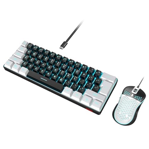 RedThunder 60% Gaming Keyboard and Mouse Combo, Ultra-Compact 61-Key RGB Backlit Mini Keyboard, Lightweight 7200 DPI Honeycomb Optical Mouse, RGB Wired Gaming Set for PC PS5 Xbox Gamer(Black-White)