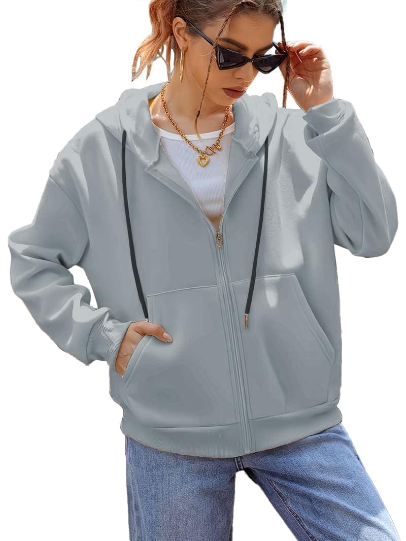 TADKEE Women's Wool Blend Neck Hooded Sweatshirt (FN-Pocket-Hoodie-142-Grey-L_Grey