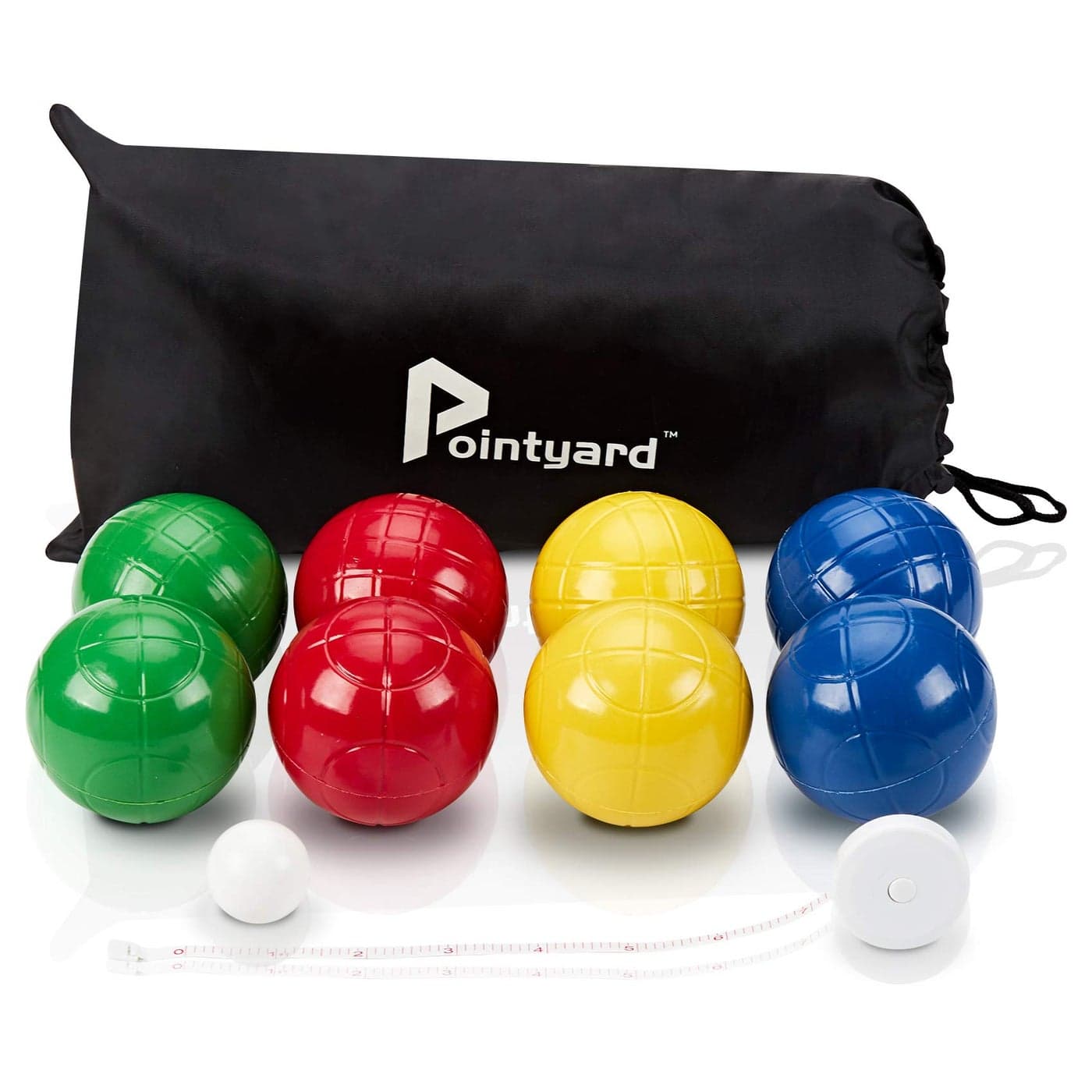 Pointyard 90mm Bocce Ball Set, Lighter Bocce Ball Sets with 8 PE Bocce Balls,1 Pallino,Carrying Bag,Measuring Tape - Family Bocce Game for Outdoor/Yard/Lawn/Beach/Park
